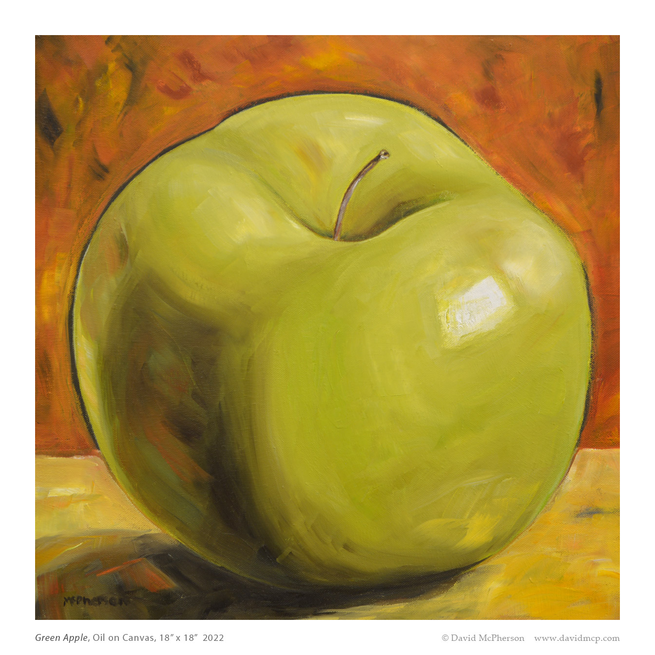 Green Apple, Oil on Canvas, 18 x 18, 2022